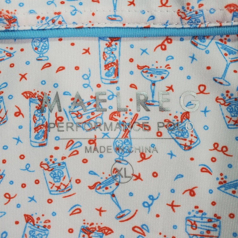 Maelreg Mens XL Performance‎ Polo Shirt White Cocktail Drink Print Short Sleeve - Picture 2 of 7